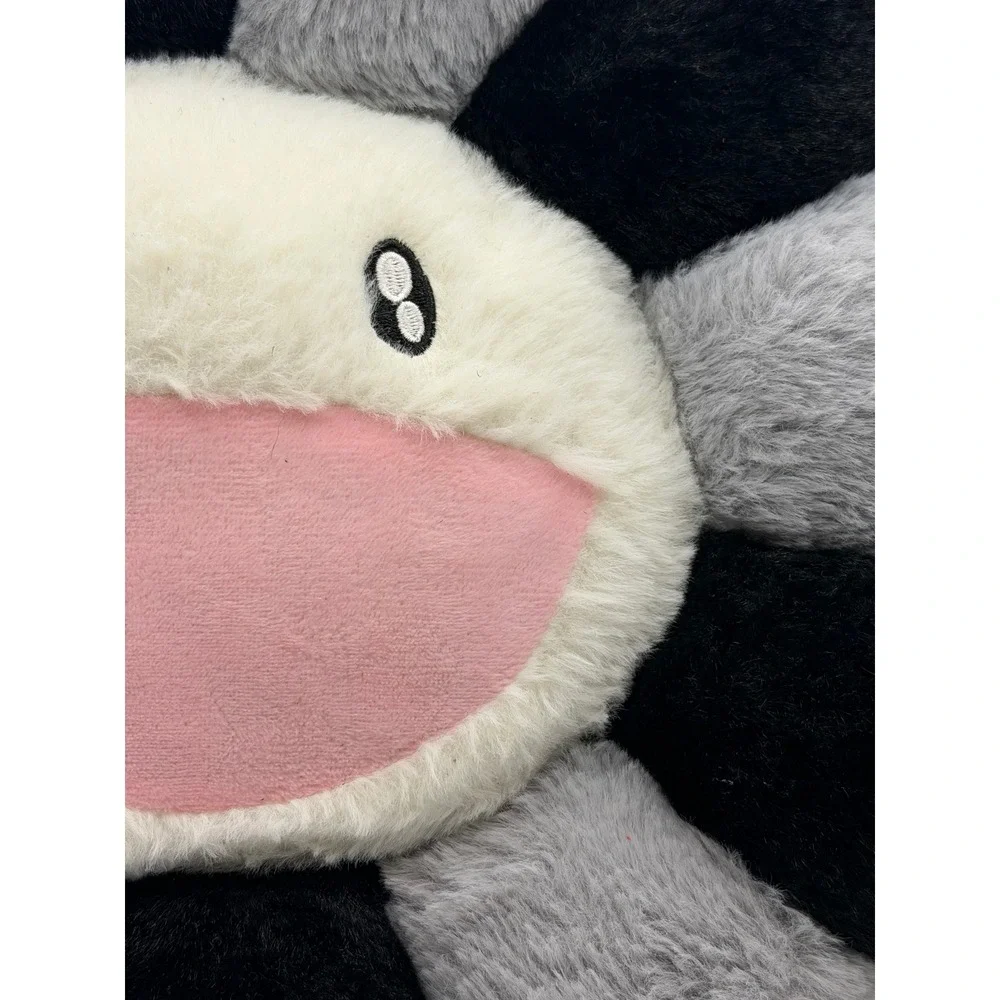 Takashi Murakami Style Flower‎ Plush Pillow Black Grey White Smiley Face Cushion